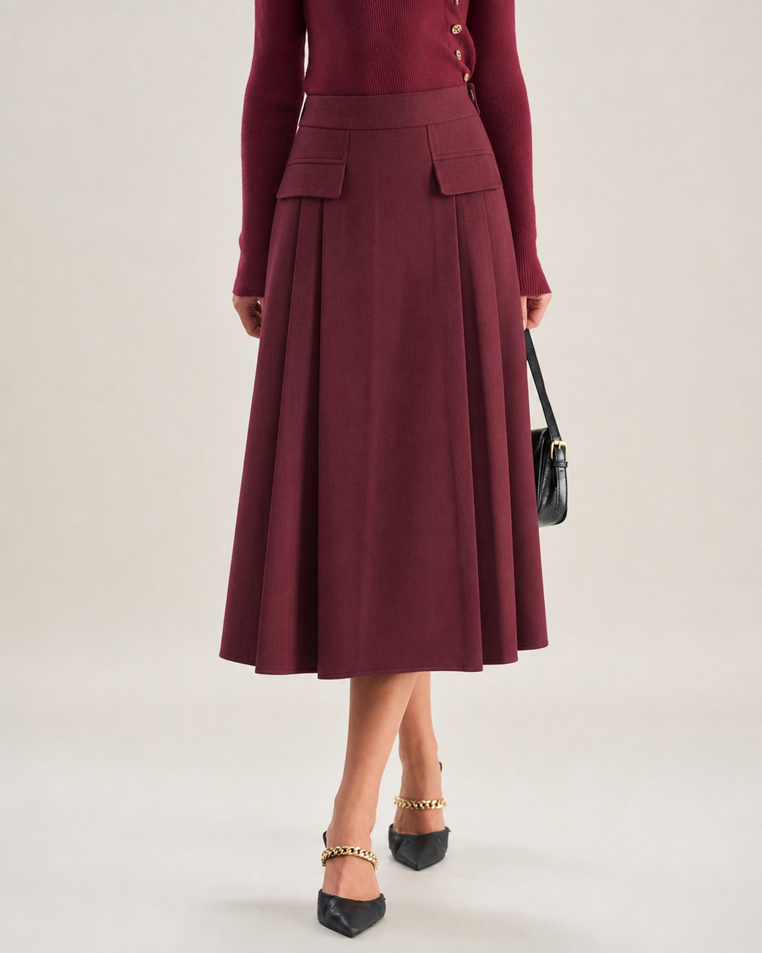 Women's Woven Polyester Skirt Red - RIHOAS