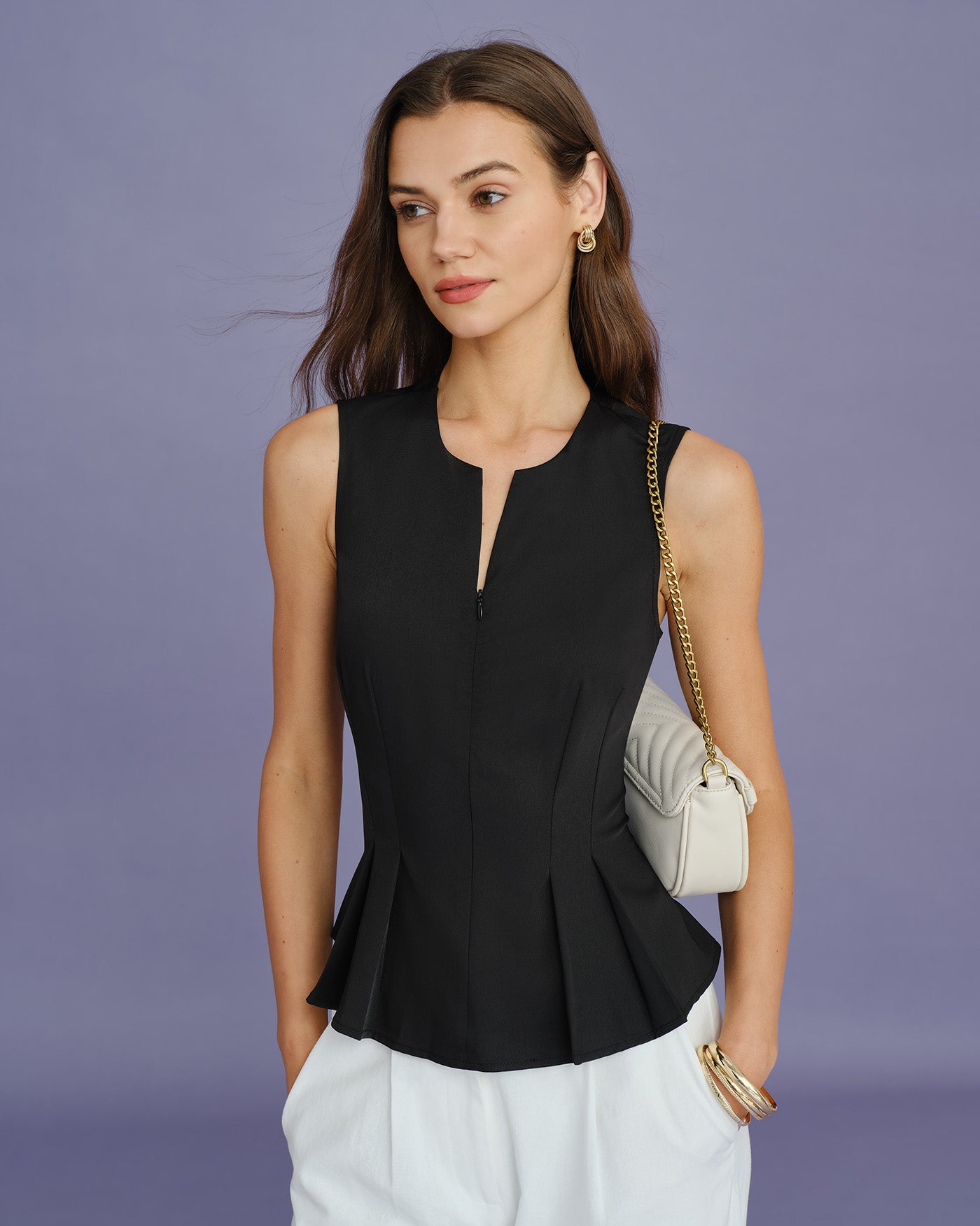 Women's Woven Polyester Tank Tops Black Tops - RIHOAS