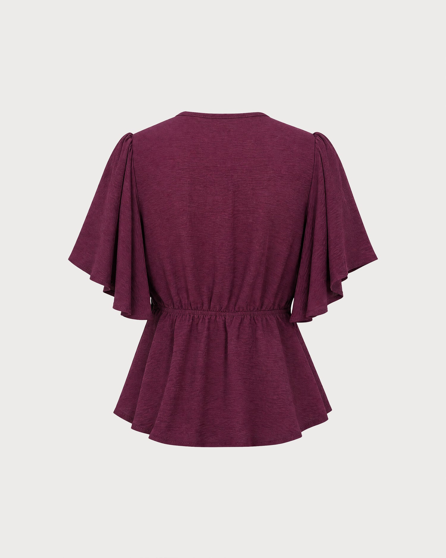 Wine Red V Neck Butterfly Sleeve Tee 03