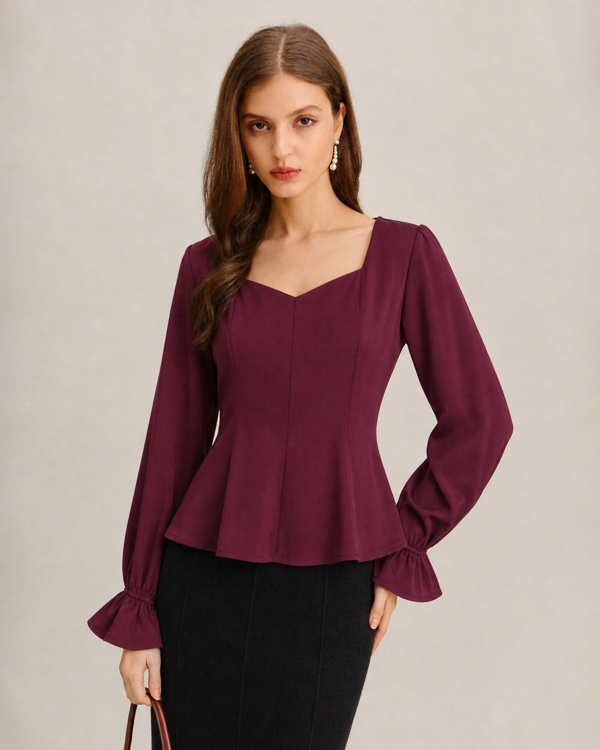 Women's Woven Polyester Top Wine Red - RIHOAS