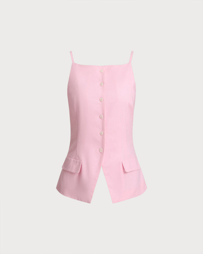 Women's Woven Polyester Vest Pink Tops - RIHOAS