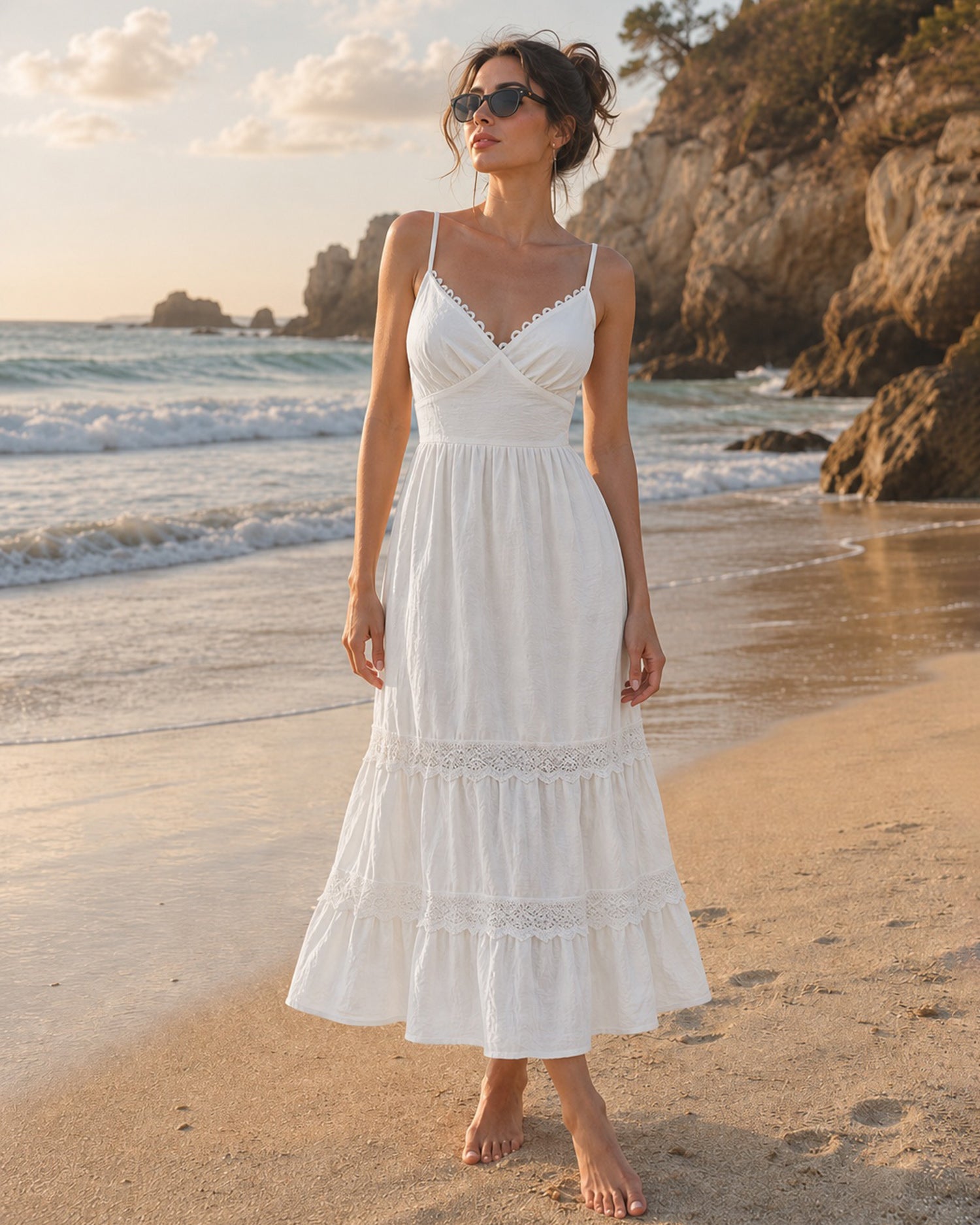 Women's Woven Viscose Beach Dress White - RIHOAS