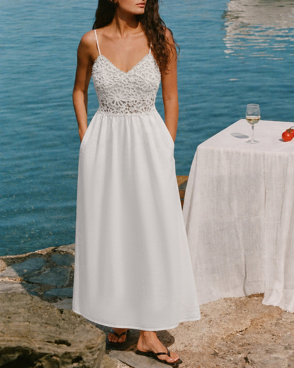 White Splicing Slip A-Line Maxi Dress & Reviews - White - Dresses