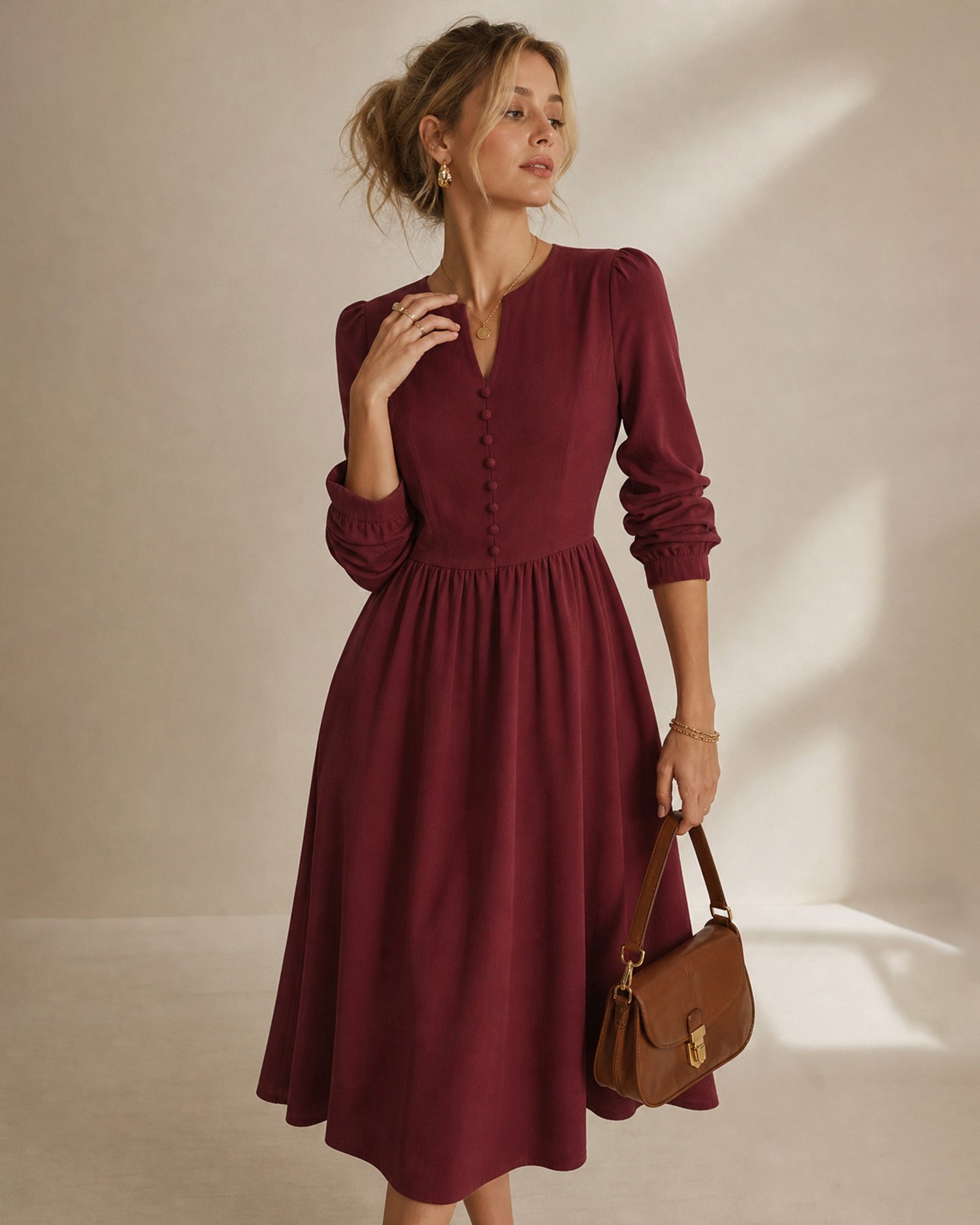 Women's Woven Viscose Midi Dress - RIHOAS