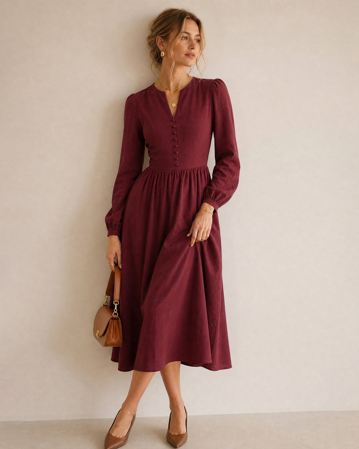 Women's Woven Viscose Midi Dress - RIHOAS