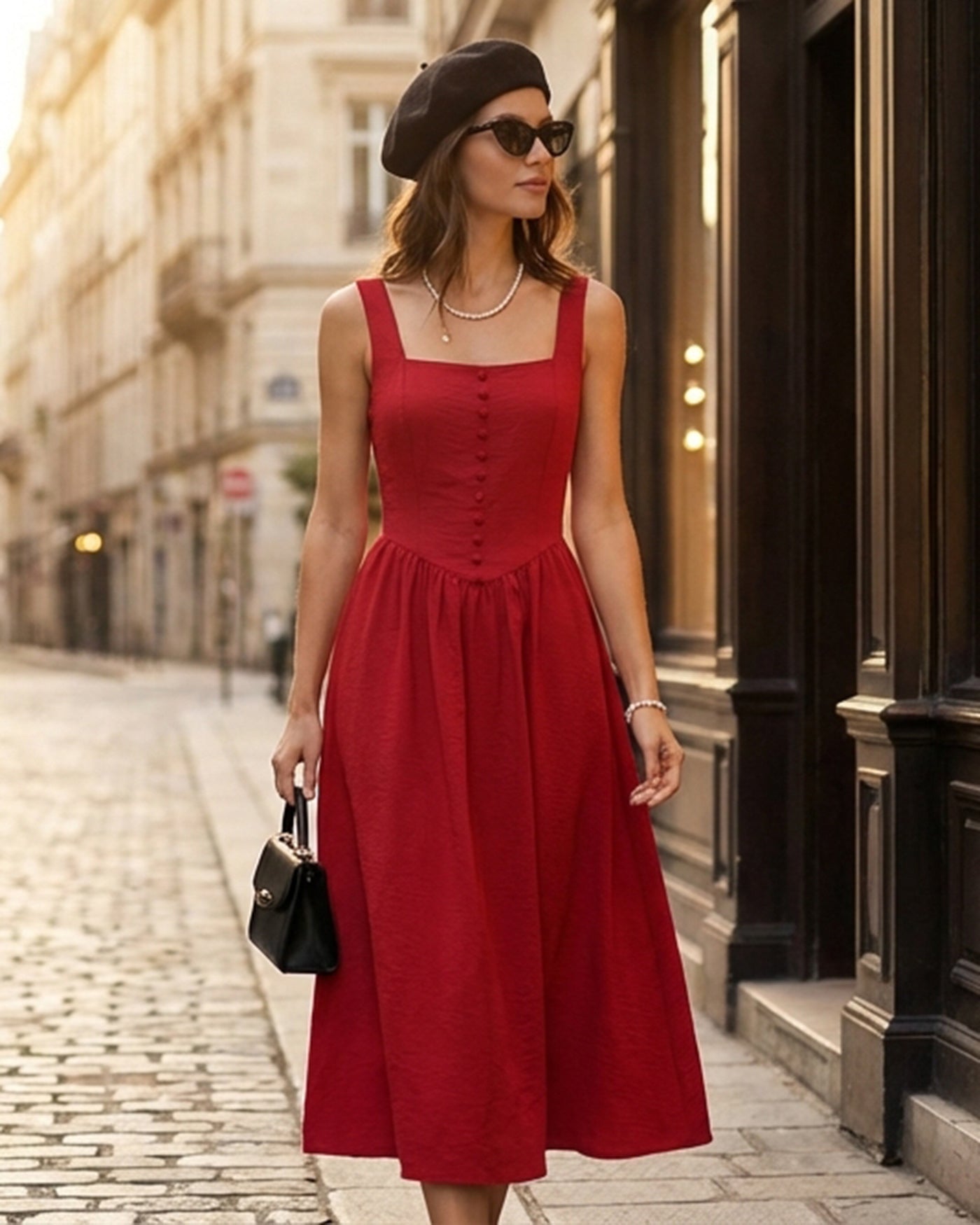 Women's Woven Viscose Midi Dress Dresses - RIHOAS