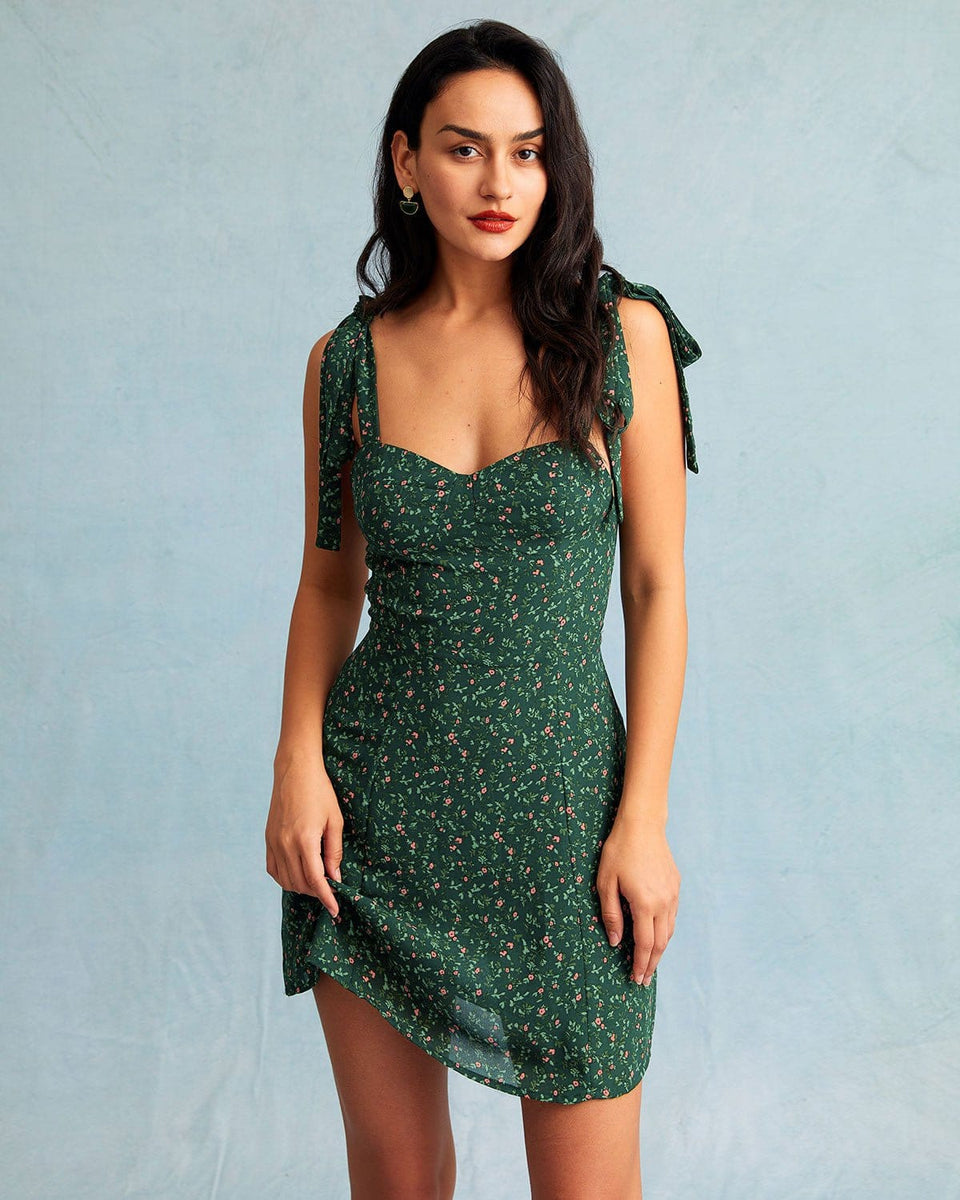 The Green Sweetheart Neck Floral Slip Mini Dress - Sweetheart