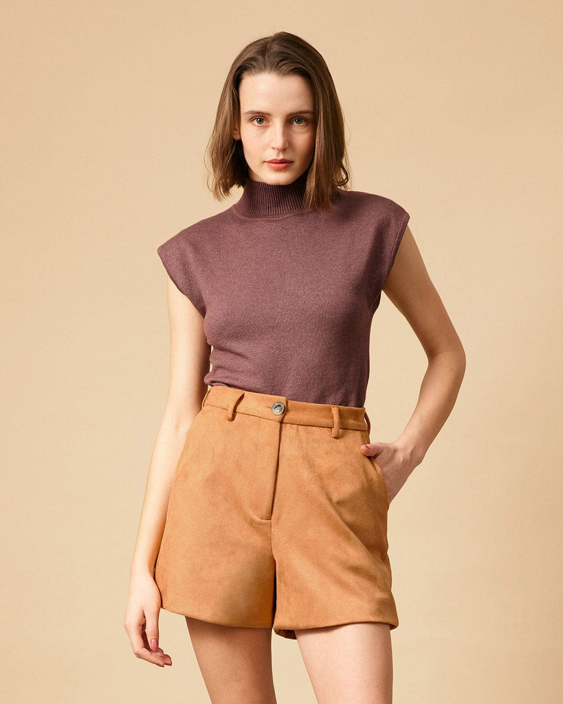 The Solid High Waisted Suede Shorts - RIHOAS