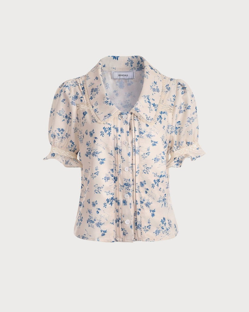 The Lace Spliced Pleated Floral Shirt - RIHOAS