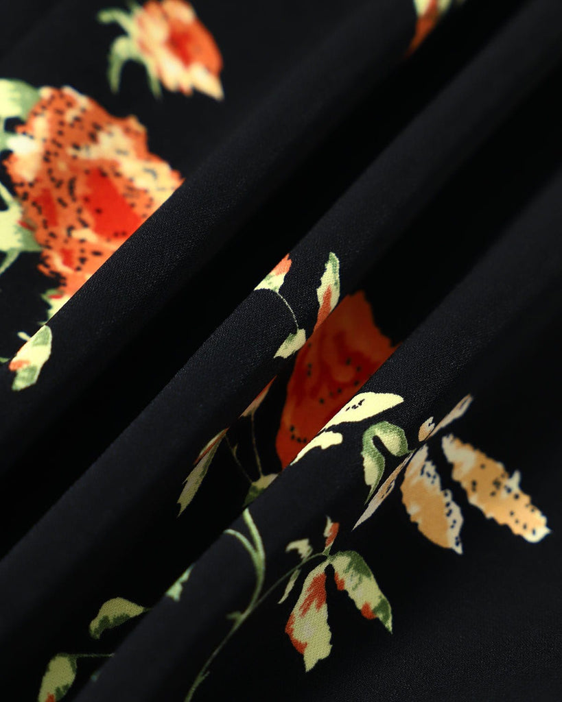 The Black V-Neck Button Detail Floral Maxi Dress Dresses - RIHOAS