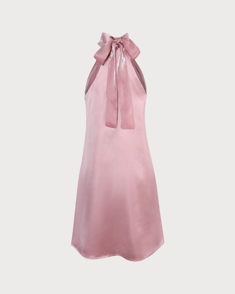 The Apricot Halter Satin A-line Mini Dress Dresses - RIHOAS