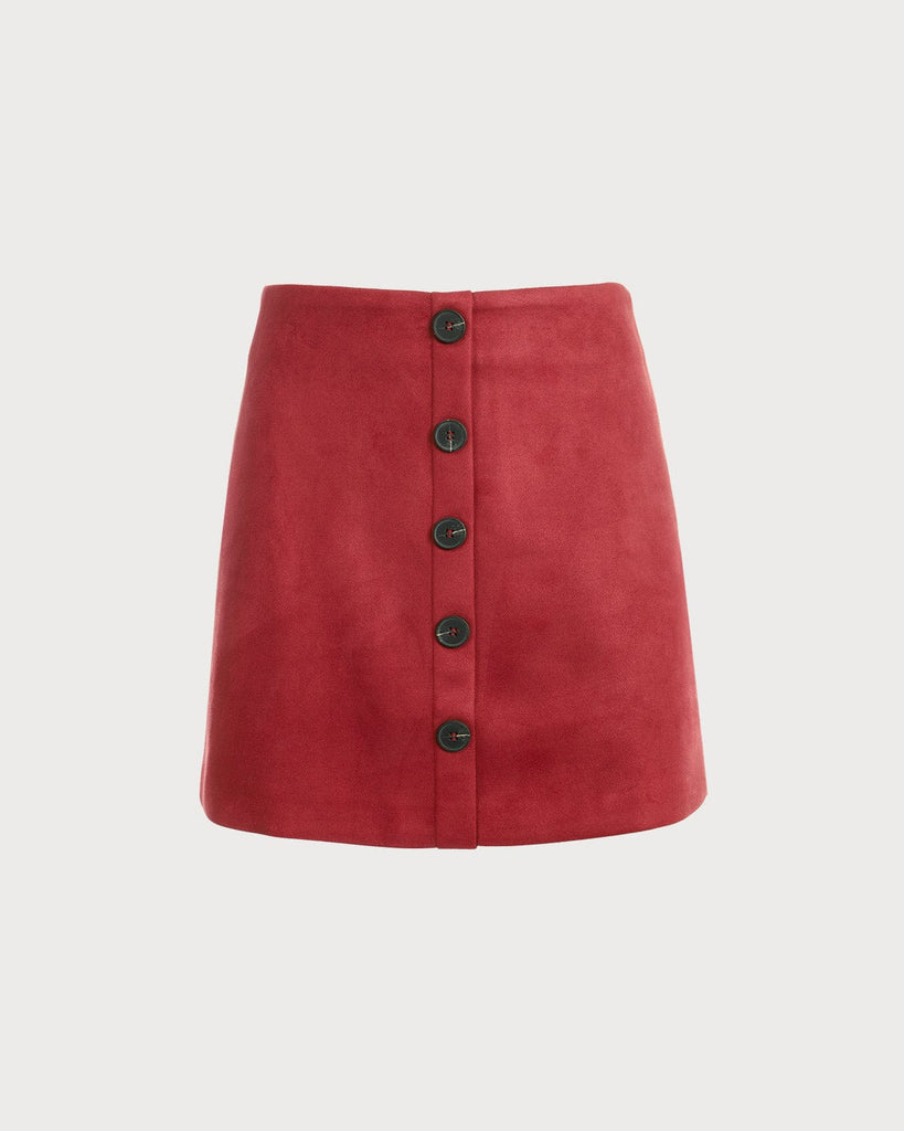 The Single Breasted Suede Skirt Bottoms - RIHOAS