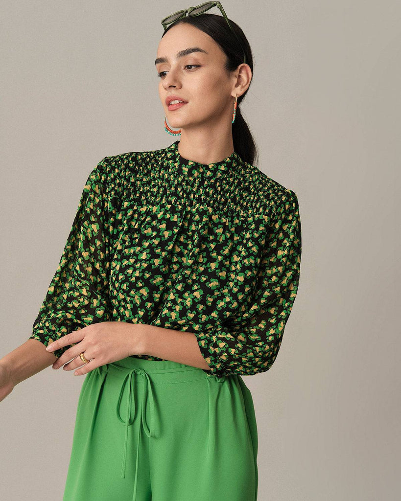 The Floral Puff Sleeve Ruched Blouse - RIHOAS