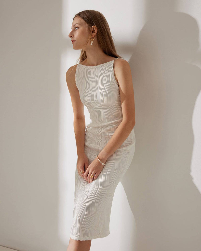 The Water Ripple Textured Cami White Dress - RIHOAS