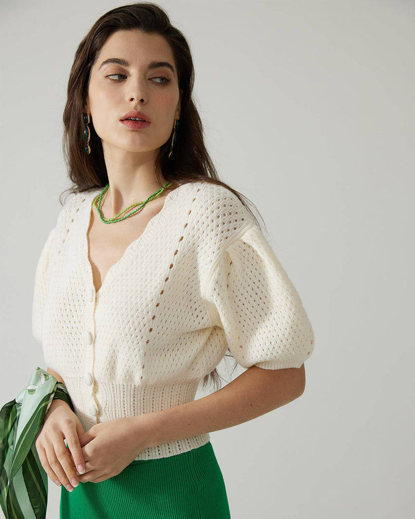 The Short-Sleeve Cutout Knitted Top - RIHOAS