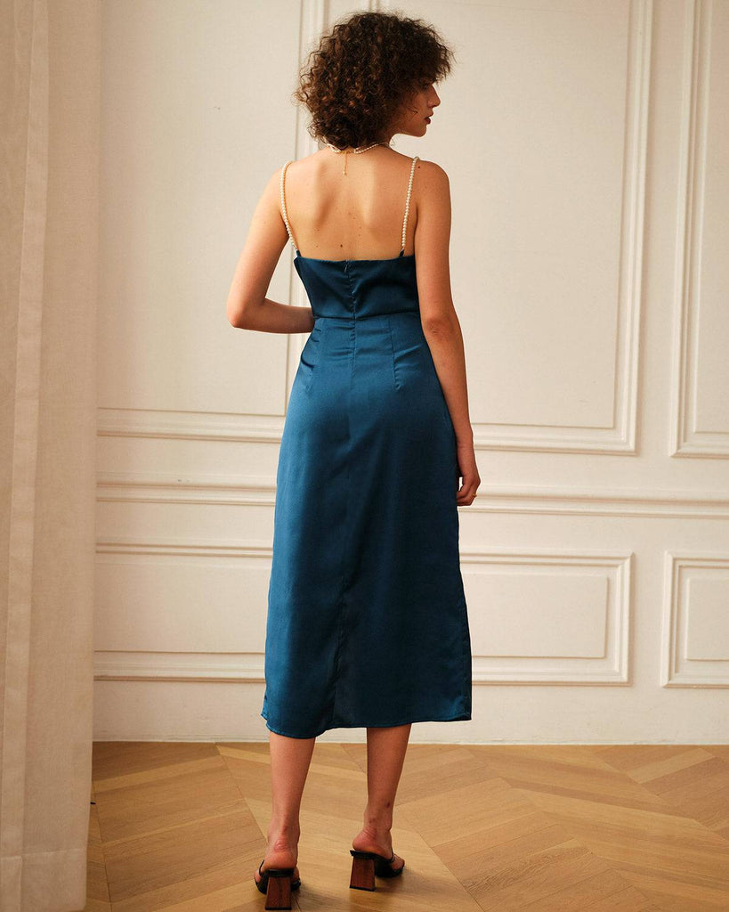 The Pearl Strap Side Slit Midi Dress - RIHOAS