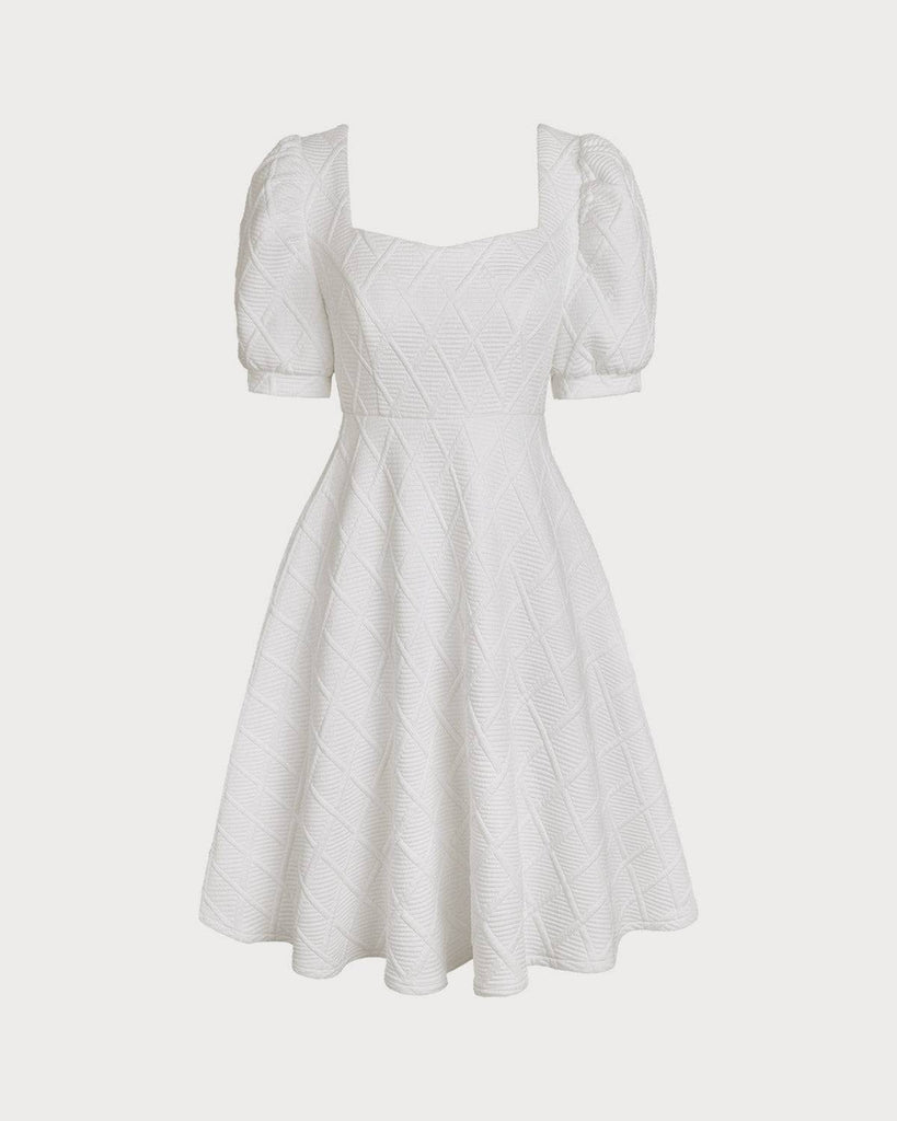 The Solid Textured Puff Sleeve Mini Dress - RIHOAS