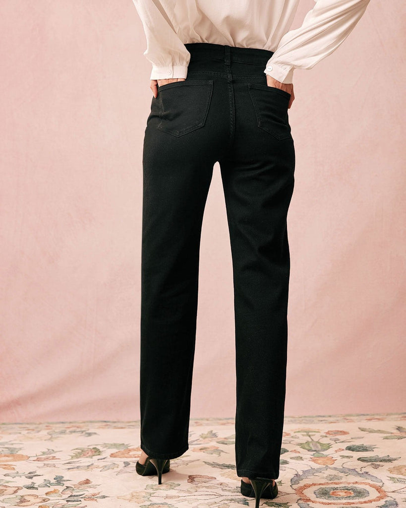 The Beaded Button Straight Jeans Denim - RIHOAS