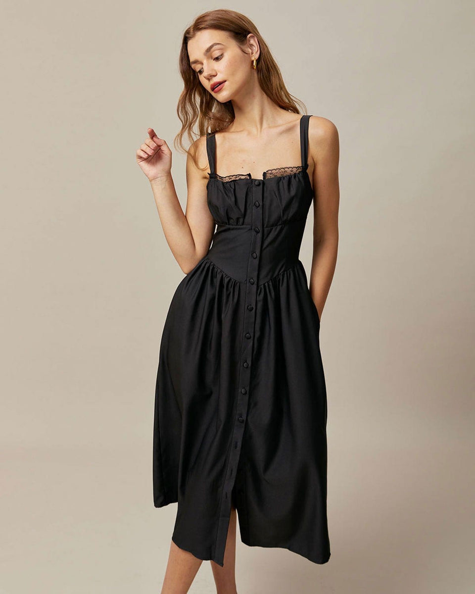 The Black Square Neck Lace Cami Midi Dress & Reviews - Black - Dresses | RIHOAS The Black Square Neck Lace Cami Midi Dress & Reviews - Black - Dresses | RIHOAS