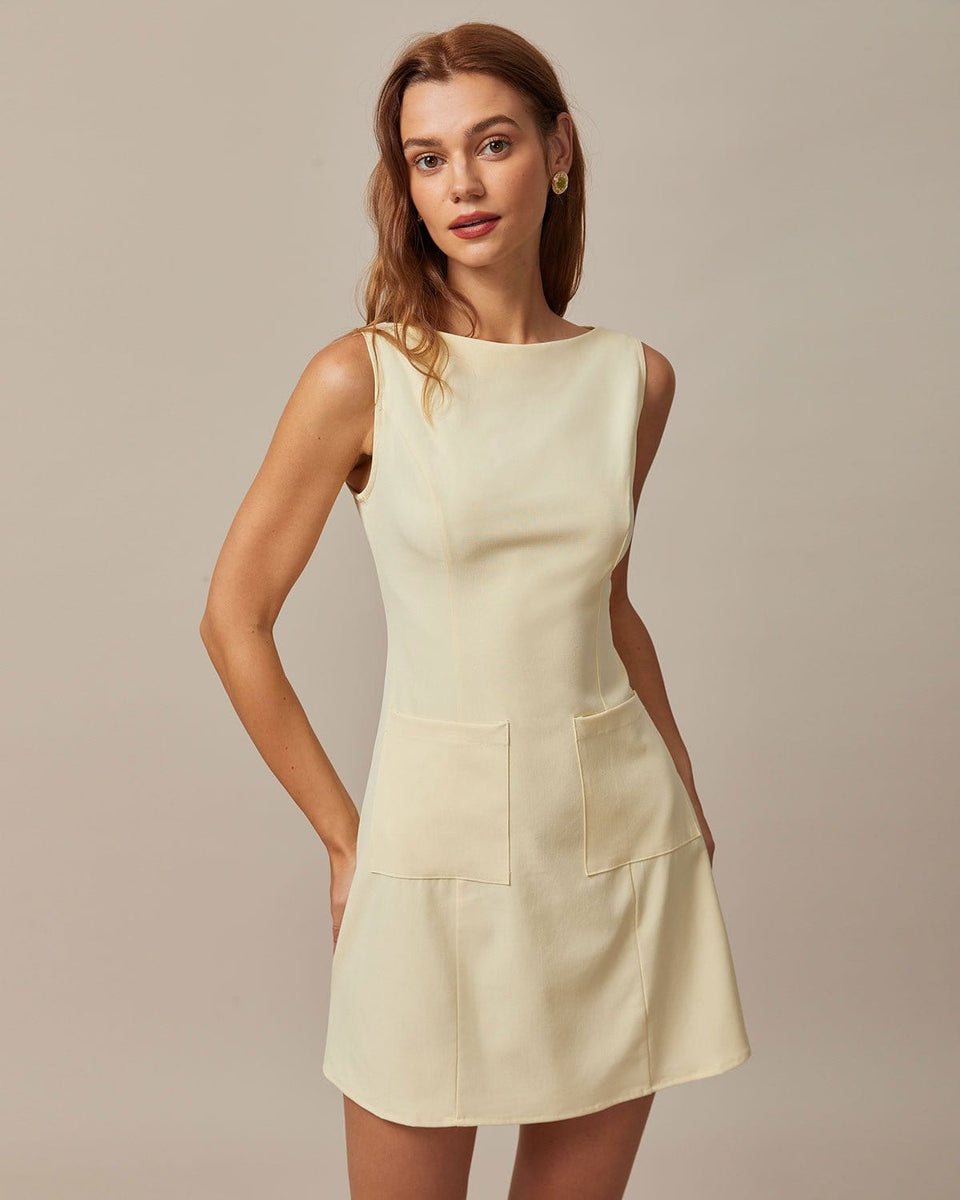 The Yellow Boat Neck Cutout Mini Dress & Reviews - Yellow - Dresses | RIHOAS The Yellow Boat Neck Cutout Mini Dress & Reviews - Yellow - Dresses | RIHOAS