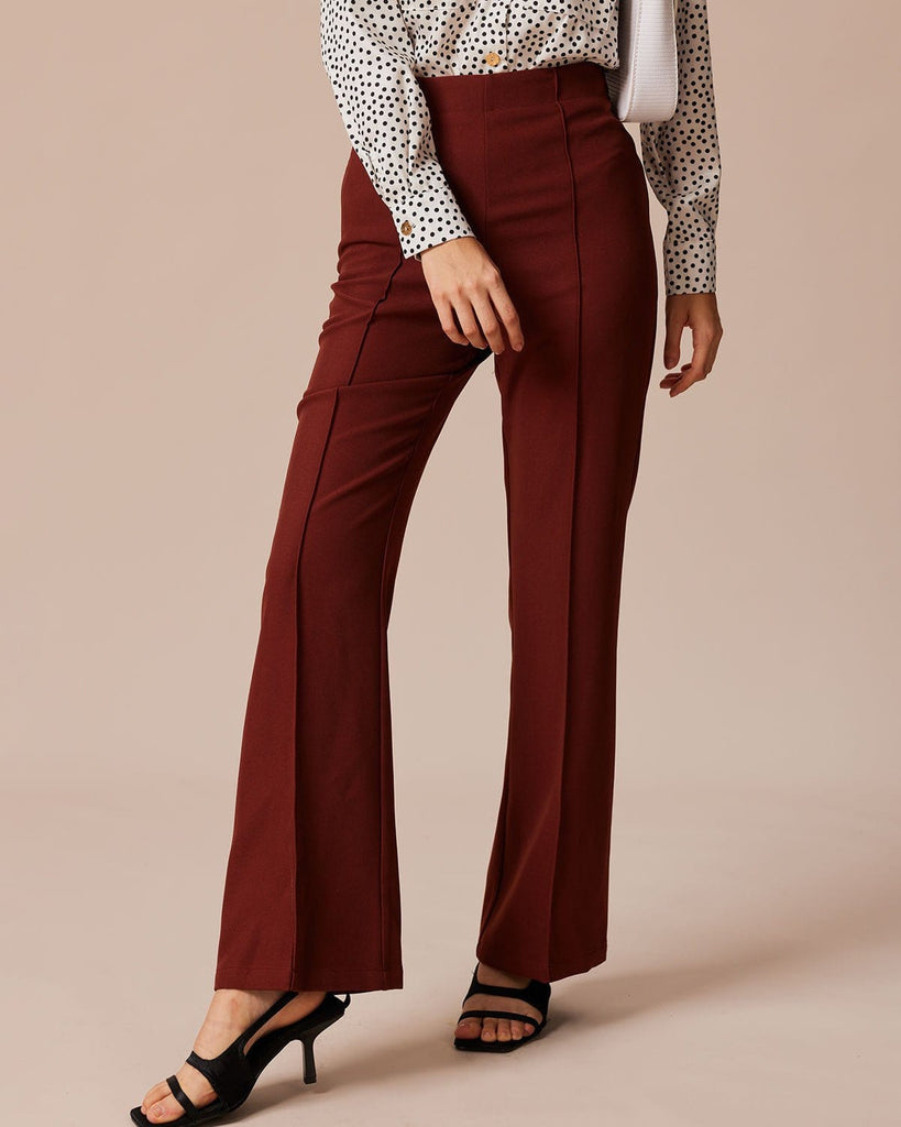 The Brick Red High Waisted Flare Pants Bottoms - RIHOAS