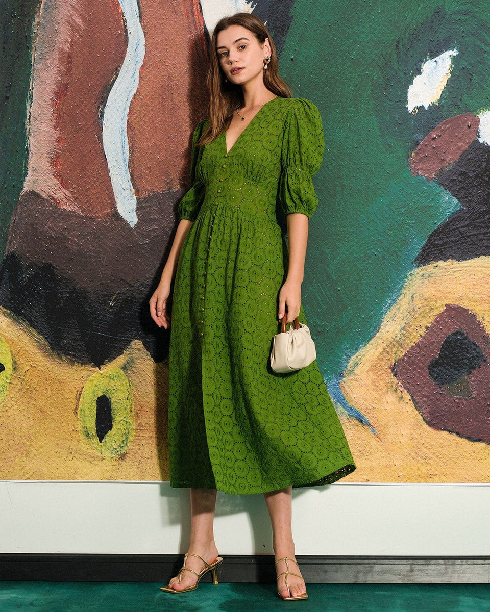 The Cutout Split Maxi Dress - Green Cut Out Short Sleeve Slit Maxi Dress -  Green- Dresses