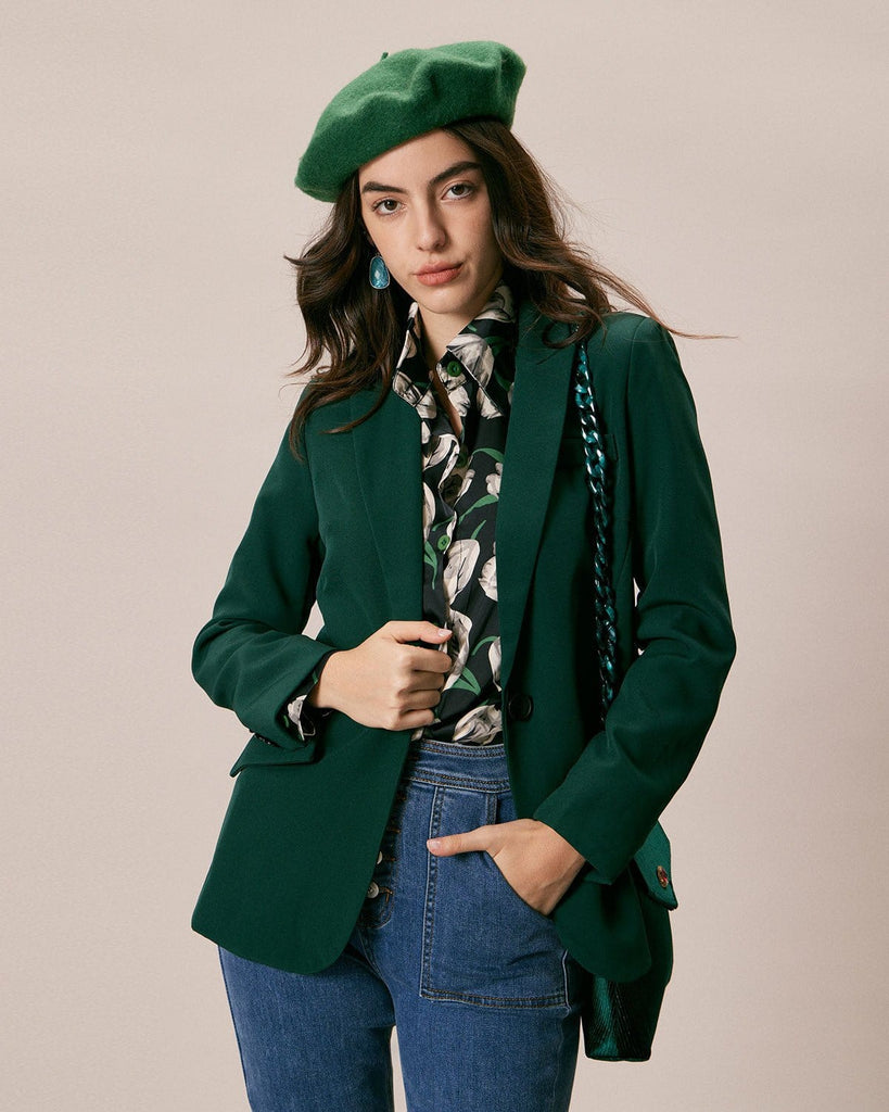 The Green Lapel Single Button Blazer Green Outerwear - RIHOAS