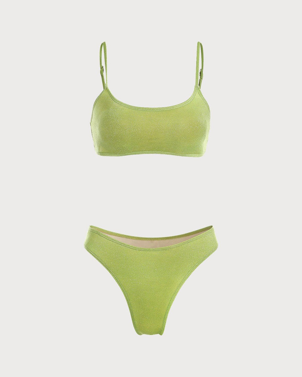 The Green U Neck Lurex Backless Bikini Set & Reviews Green Bikinis