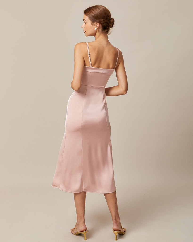 The Pink Sleeveless Satin Midi Dress Dresses - RIHOAS