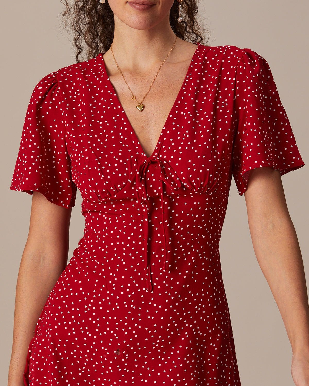 The Red V-Neck Polka Dot Mini Dress Dresses - RIHOAS