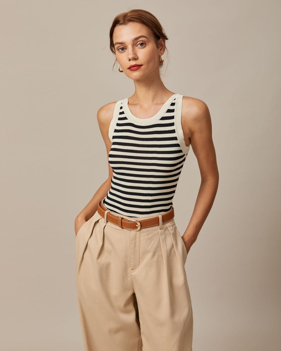 The Black Round Neck Striped Tank Top Reviews Black Tops