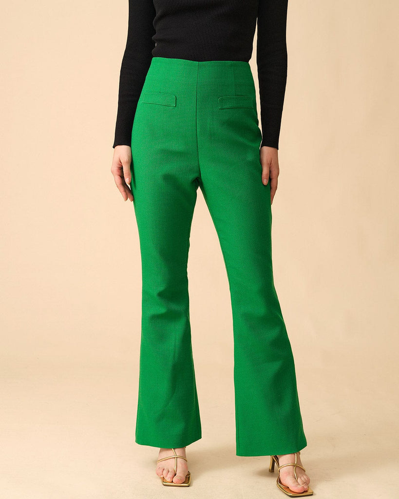 The Solid Color Flare Pants Green Bottoms - RIHOAS