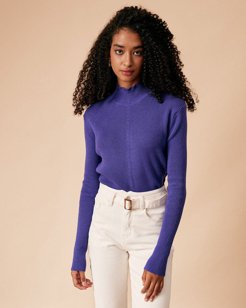 The Solid Mock Neck Knit Top Tops - RIHOAS