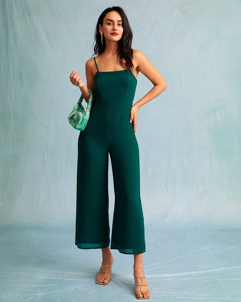 The Solid Strap Jumpsuit Green Jumpsuits&Rompers - RIHOAS