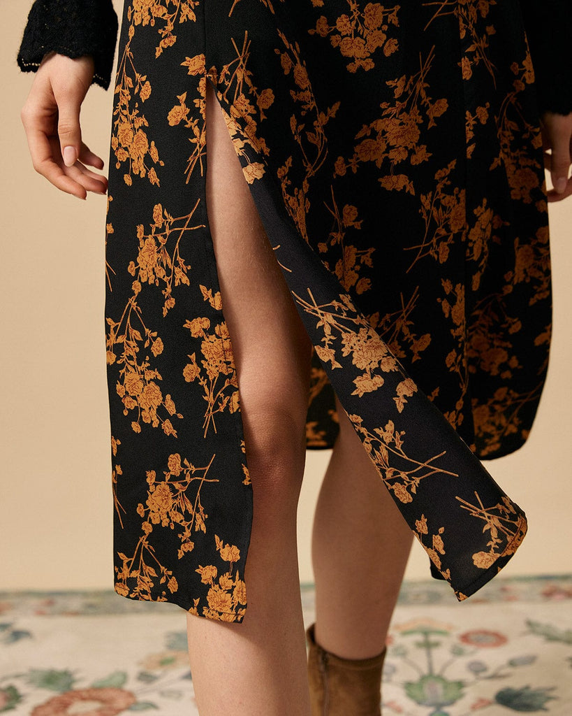 The Vintage Floral Split Side Skirt Bottoms - RIHOAS