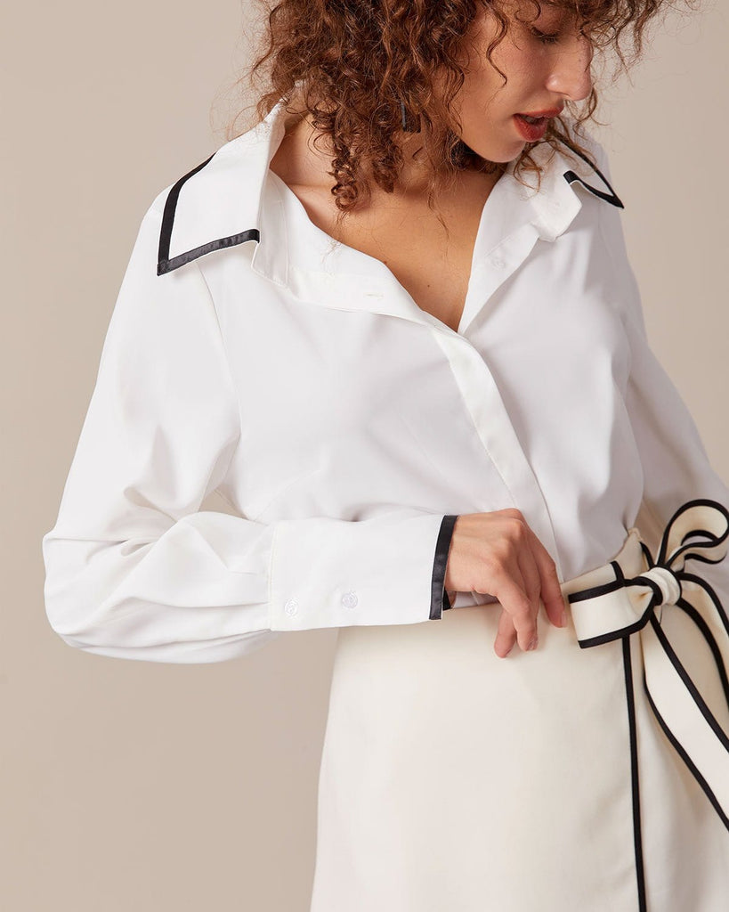 The White Lapel Contrast Shirt Tops - RIHOAS