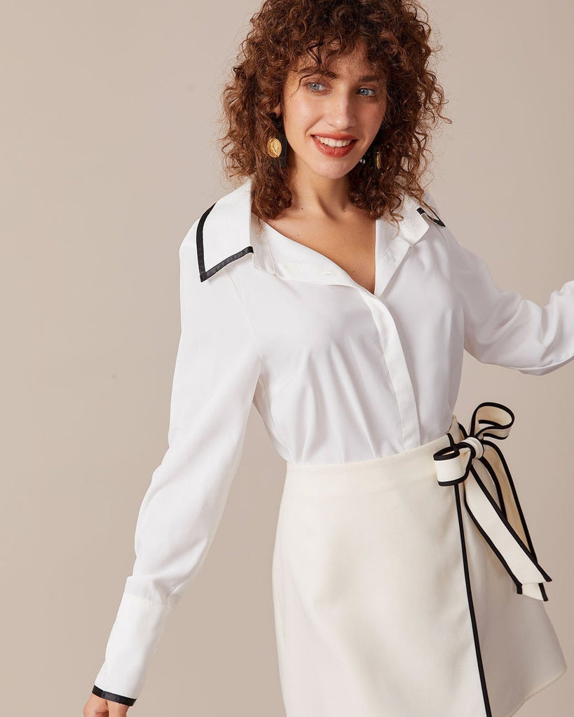 The White Lapel Contrast Shirt Tops - RIHOAS
