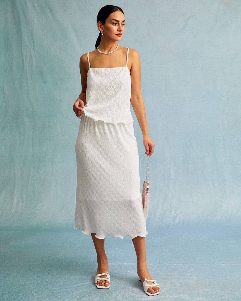 The White Wave Hem Midi Skirt Bottoms - RIHOAS