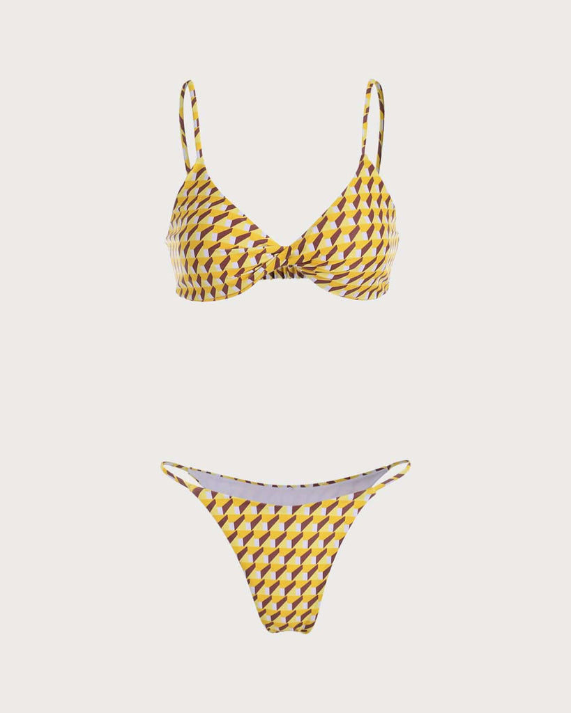 The Yellow Ceometric Print Bikini Set Yellow Bikinis - RIHOAS