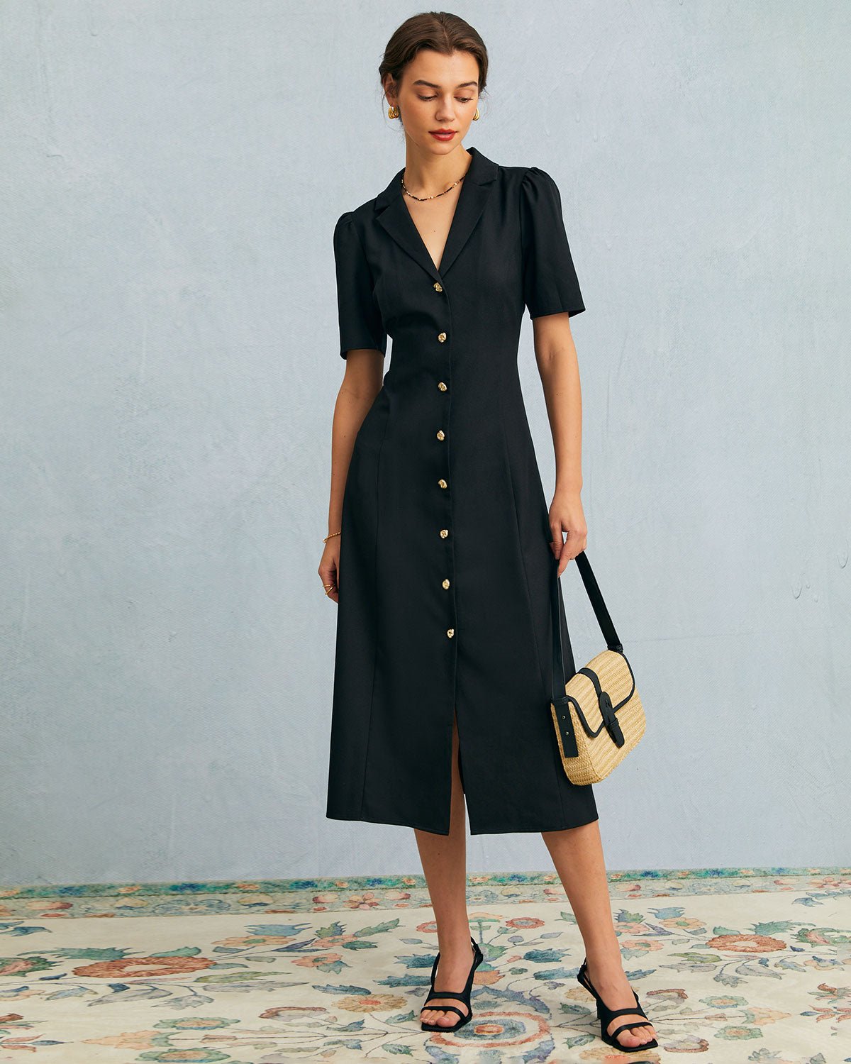 black button down dress Denim Annie Shirt Dress Solid Black main image 1