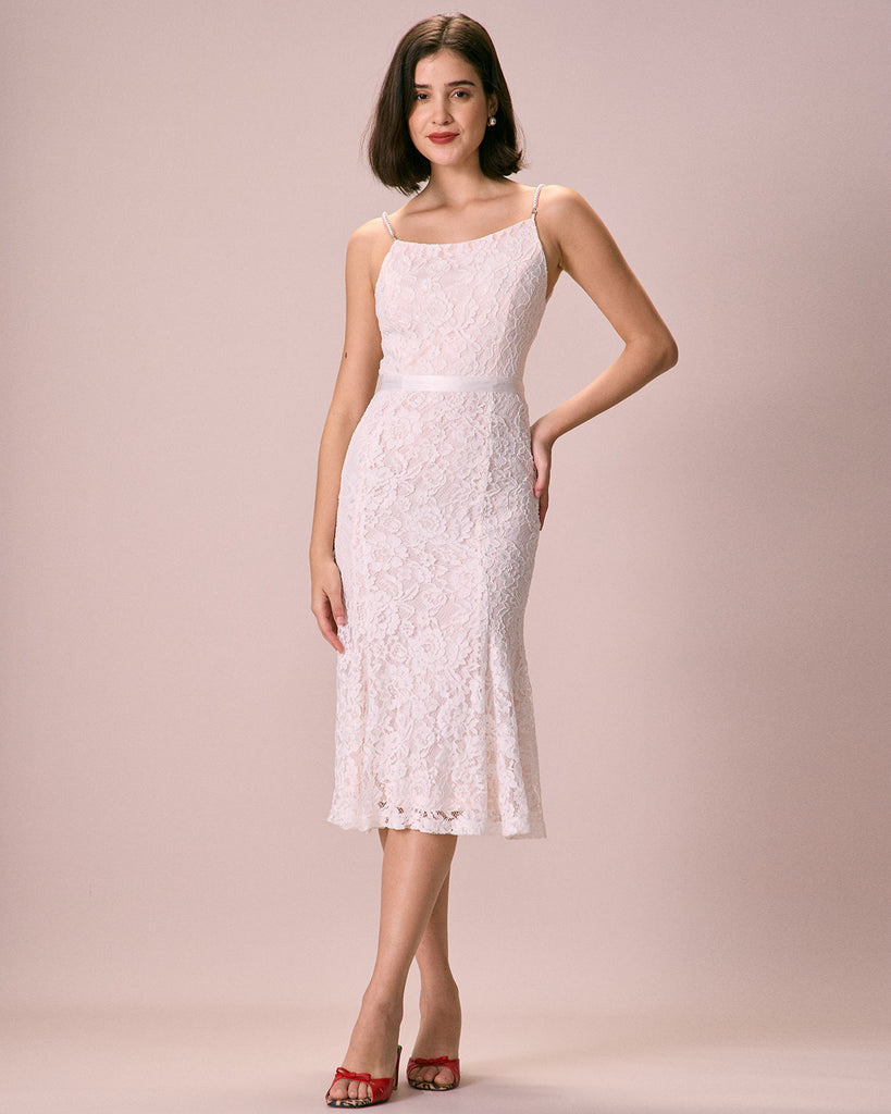 The Floral Lace Mermaid Dress White Dresses - RIHOAS