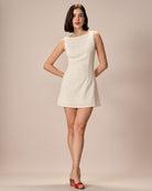 The Beige Boat Neck Textured Mini Dress Dresses - RIHOAS