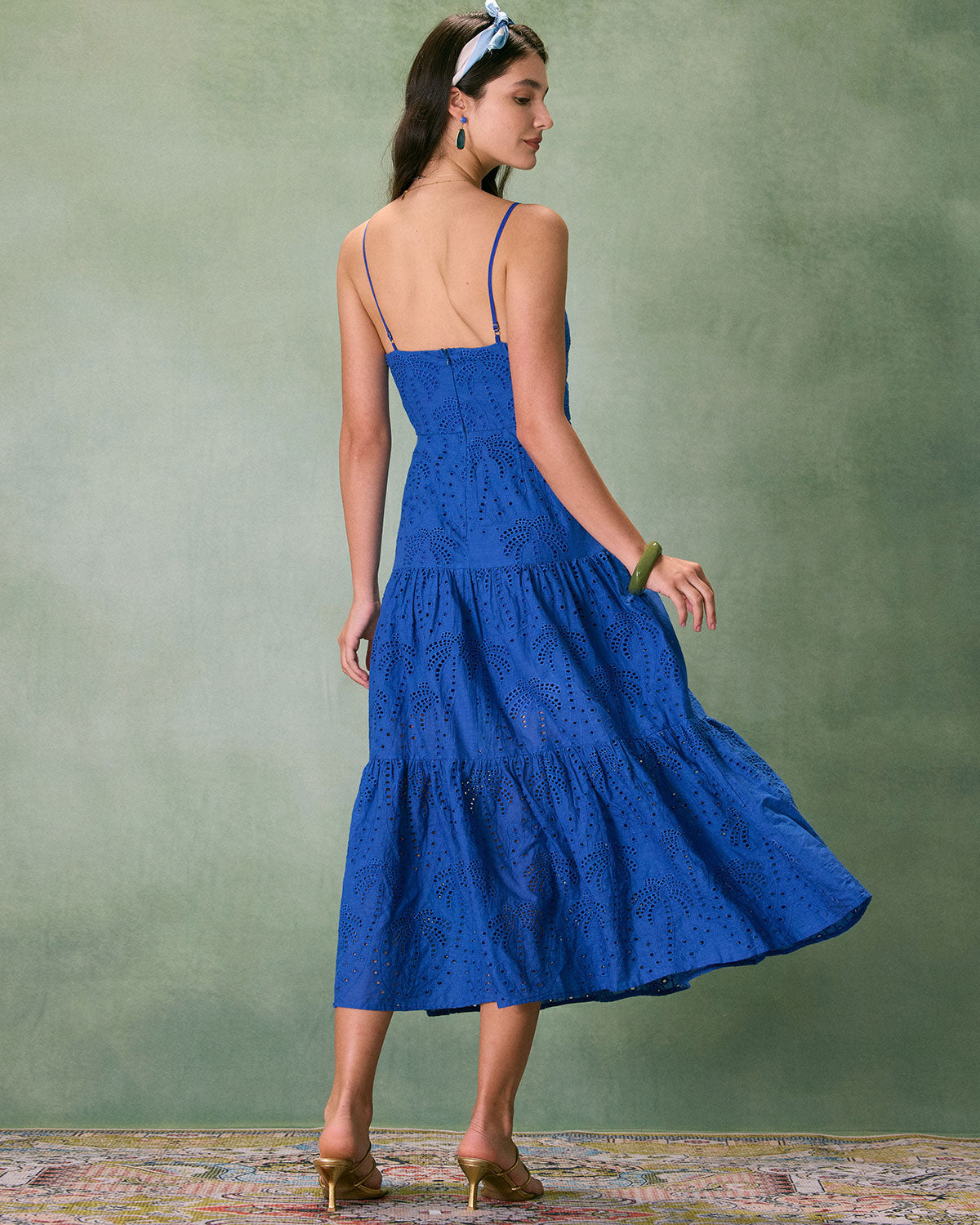 The Blue Sweetheart Neck Embroidery Midi Dress Blue Dresses - RIHOAS