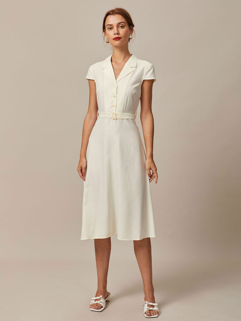 The Lapel Button Shirt Dress Beige Dresses - RIHOAS