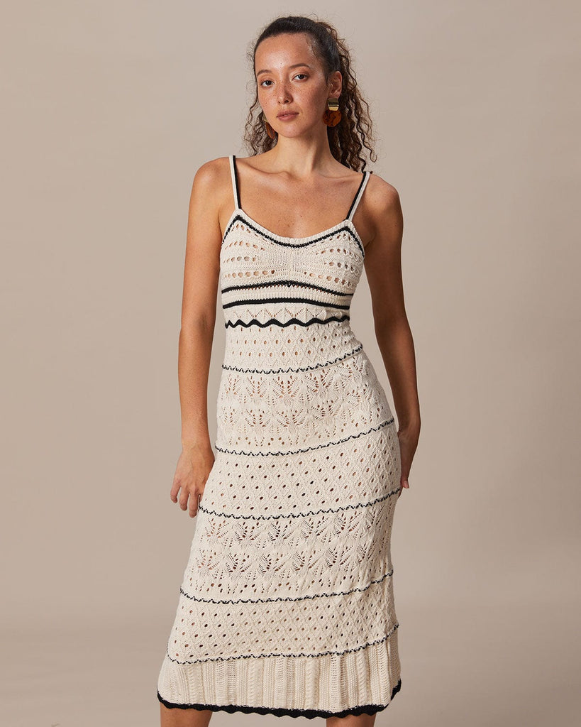 The Beige Pointelle Knit Midi Dress Dresses - RIHOAS