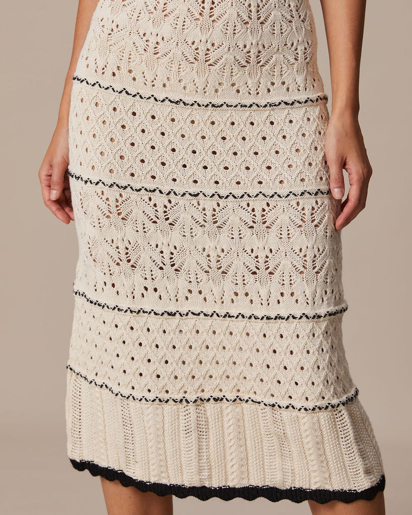The Beige Pointelle Knit Midi Dress Dresses - RIHOAS