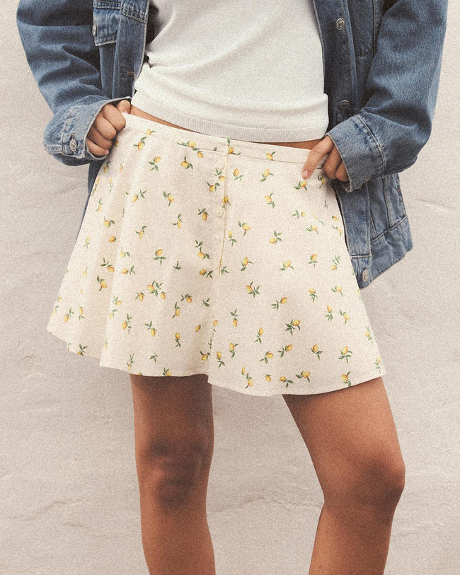 Beige Floral A-Line Mini Skirt