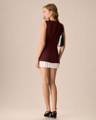 Wine Red Contrast Sleeveless Mini Dress