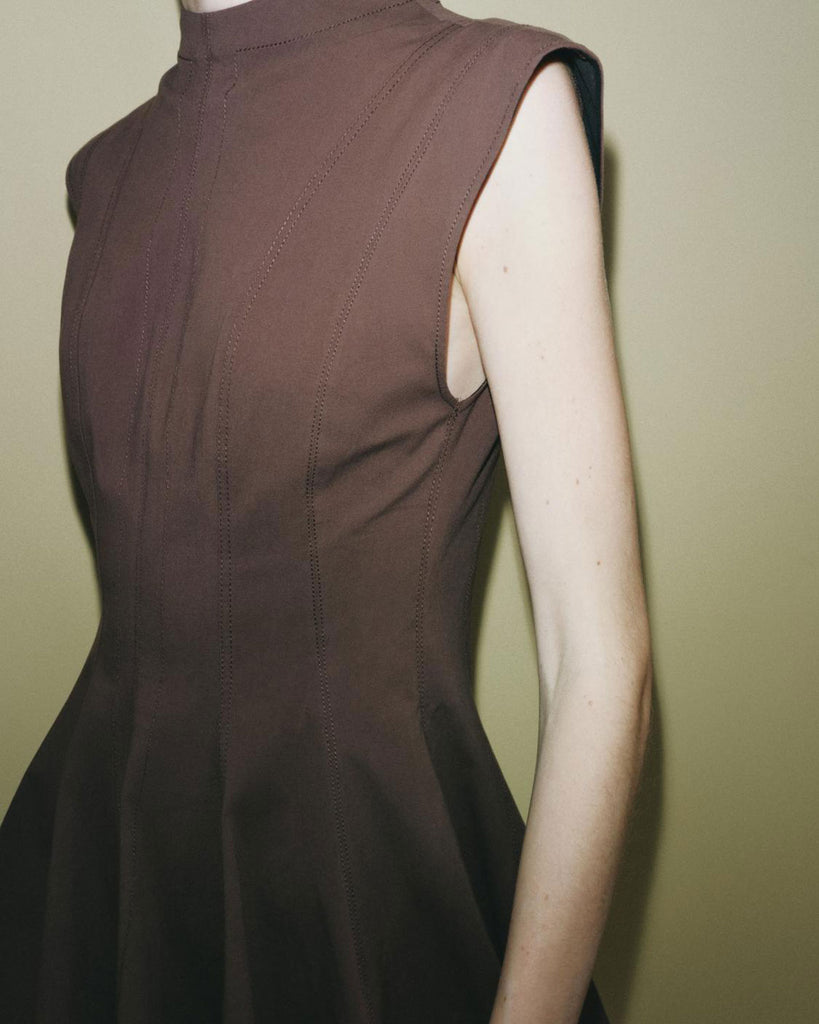 Brown Sleeveless A-Line Mini Dress