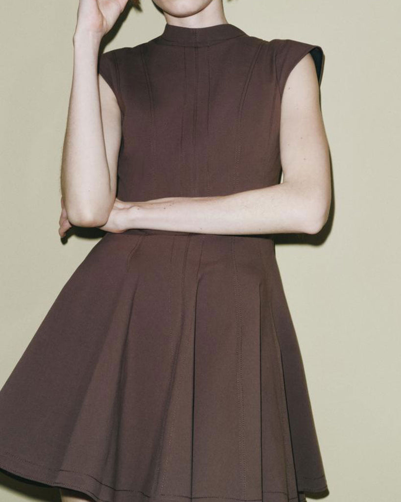 Brown Sleeveless A-Line Mini Dress